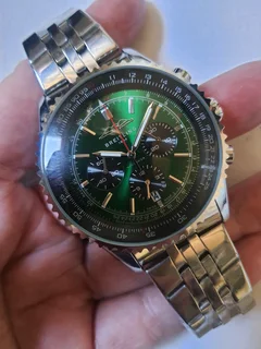 Breitling Navitimer Mens 46mm Chronograph Watch Sunburst Green Dial