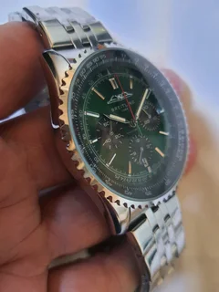 Breitling Navitimer Mens 46mm Chronograph Watch Sunburst Green Dial