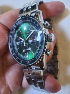 Breitling Navitimer Mens 46mm Chronograph Watch Sunburst Green Dial