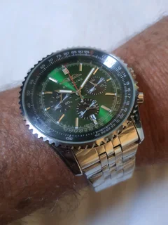 Breitling Navitimer Mens 46mm Chronograph Watch Sunburst Green Dial