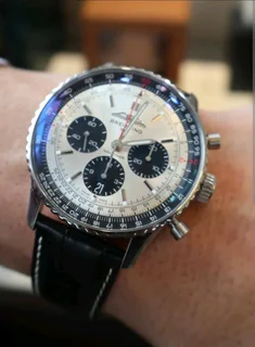 Breitling Navitimer Mens 46mm Chronograph Watch Silver Panda Dial