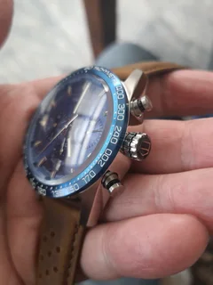 Tag Heuer Carrera 02 Mens Chronograph Watch Blue Dial Leather racing strap