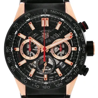 Tag Heuer Carrera 01 Mens Chronograph Watch Skeleton Dial Rubber strap