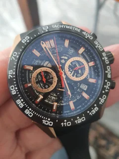 Tag Heuer Carrera 01 Mens Chronograph Watch Skeleton Dial Rubber strap