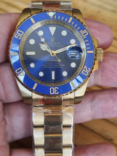 Rolex Submariner Mens Gold Automatic Watch Blue Dial