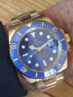 Rolex Submariner Mens Gold Automatic Watch Blue Dial