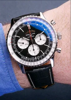 Breitling Navitimer Mens 46mm Chronograph Watch Black Panda Dial Leather strap