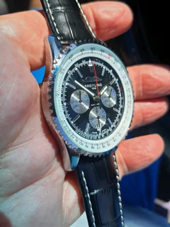 Breitling Navitimer Mens 46mm Chronograph Watch Black Panda Dial Leather strap