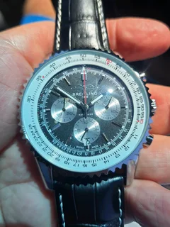 Breitling Navitimer Mens 46mm Chronograph Watch Black Panda Dial Leather strap