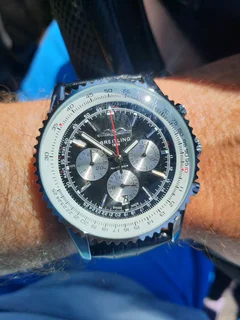 Breitling Navitimer Mens 46mm Chronograph Watch Black Panda Dial Leather strap