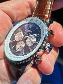 Breitling Navitimer Mens 46mm Chronograph Watch Blue Panda Dial