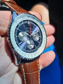 Breitling Navitimer Mens 46mm Chronograph Watch Blue Panda Dial