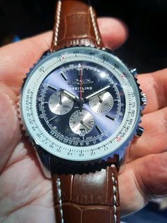 Breitling Navitimer Mens 46mm Chronograph Watch Blue Panda Dial