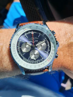 Breitling Navitimer Mens 46mm Chronograph Watch Blue Panda Dial