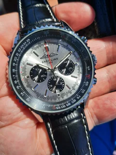 Breitling Navitimer Mens 46mm Chronograph Watch Silver Panda Dial