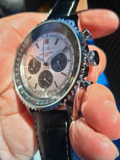 Breitling Navitimer Mens 46mm Chronograph Watch Silver Panda Dial