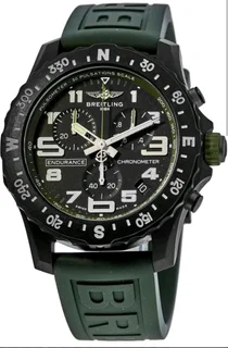Breitling Endurance Pro 44mm Mens Sports Chronograph Watch Black with Green Rubber strap