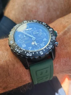 Breitling Endurance Pro 44mm Mens Sports Chronograph Watch Black with Green Rubber strap