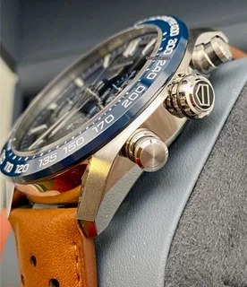 Tag Heuer Carrera 02 Mens Chronograph Watch Blue Dial Leather racing strap