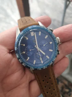 Tag Heuer Carrera 02 Mens Chronograph Watch Blue Dial Leather racing strap