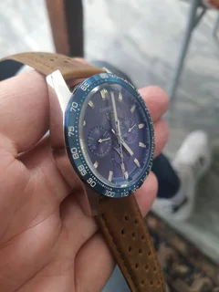Tag Heuer Carrera 02 Mens Chronograph Watch Blue Dial Leather racing strap