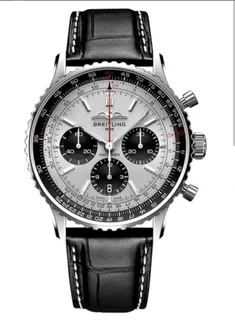 Breitling Navitimer Mens 46mm Chronograph Watch Silver Panda Dial