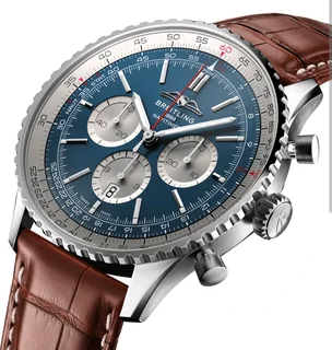 Breitling Navitimer Mens 46mm Chronograph Watch Blue Panda Dial
