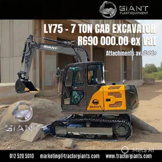 Ly75 - Giant 7 Ton Cab Mini Excavator Brand New