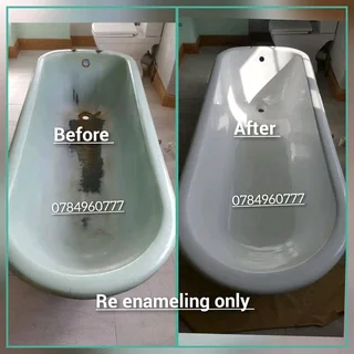 Free-standing bath re enameling