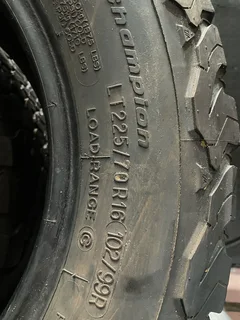 A clean set of 225 70 16 Bf Goodrich ko2 tyres with very good treads available