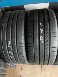 2x 255 45 17 Continental normal tyres with 90% treads available for sale
