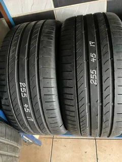 2x 255 45 17 Continental normal tyres with 90% treads available for sale