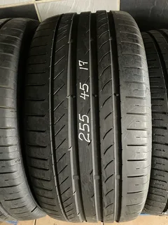 2x 255 45 17 Continental normal tyres with 90% treads available for sale