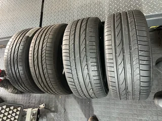 A clean set of 245/45/17 and 225/45/17 Bridgestone run flat tyres with 98% treads available for sale