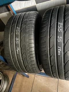TWO 255/35/19 Bridgestone run flat tyres with good treads available for sale