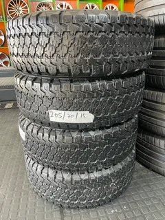A clean set of 205/70/15 Goodyear wrangler tyres with great treads available for sale