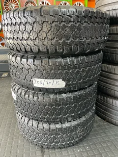 A clean set of 205/70/15 Goodyear wrangler tyres with great treads available for sale