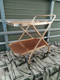 Vintage 1980 gold and wood effect folding drinks trolley