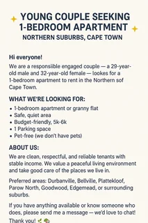 Young Couple Seeking 1-Bedroom Apartment