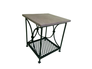 Handcrafted Steel &amp; Solid Wood Bedside / Lamp Table  460×460×530mm