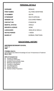 Looking for a caregiving job