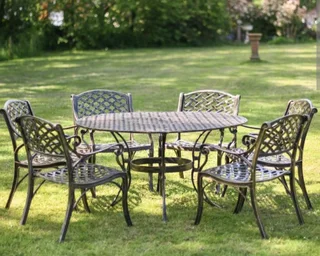 Cast aluminium 6 seater round patio set with cushions