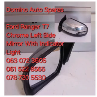 Ford Ranger T7 Chrome Left Side Mirror with Indicator Light For Sale