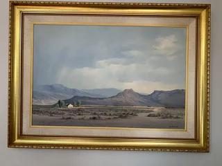 2 Landscape oil Paintings by painter Louis Audie - Spitzkoppe Namibia and 1 other painting.