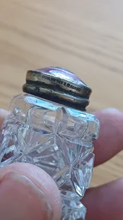 Art deco Norway  silver and Guilloche Enamel Salt and Pepper cut glass pots