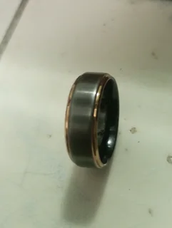 Icon Black Tungsten Men&#39;s Ring &amp; Rose Gold-Plated Edges