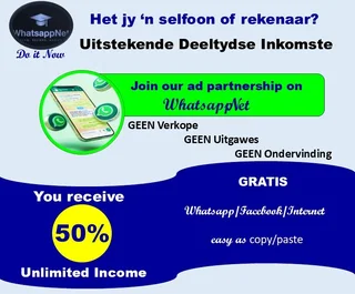 Uitstekende Deeltydse Inkomste. Het jy n selfoon of rekenaar? Slegs 15 minute per week in jou huis.