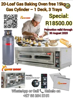 20 Loaf Gas Oven – 1 Deck, 3 Tray with 19kg Gas Tank 