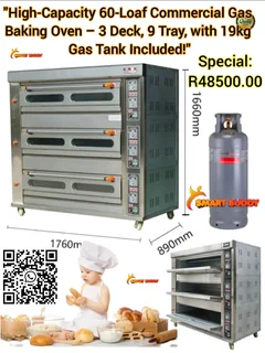 60 Loaf Gas Oven – 3 Deck, 9 Tray with Gas Tank 