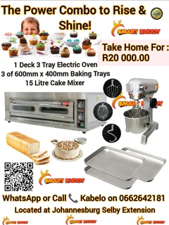 The Power Combo – 1 Deck 3 Tray Oven &#43; 15L Cake Mixer &#43; 3 x 600x400mm Trays 